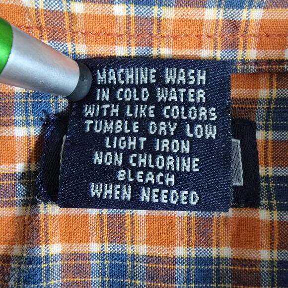 BKE Button Up Shirt Men L Orange Navy Plaid Casual Relaxed Office Rodeo Western - Picture 5 of 9